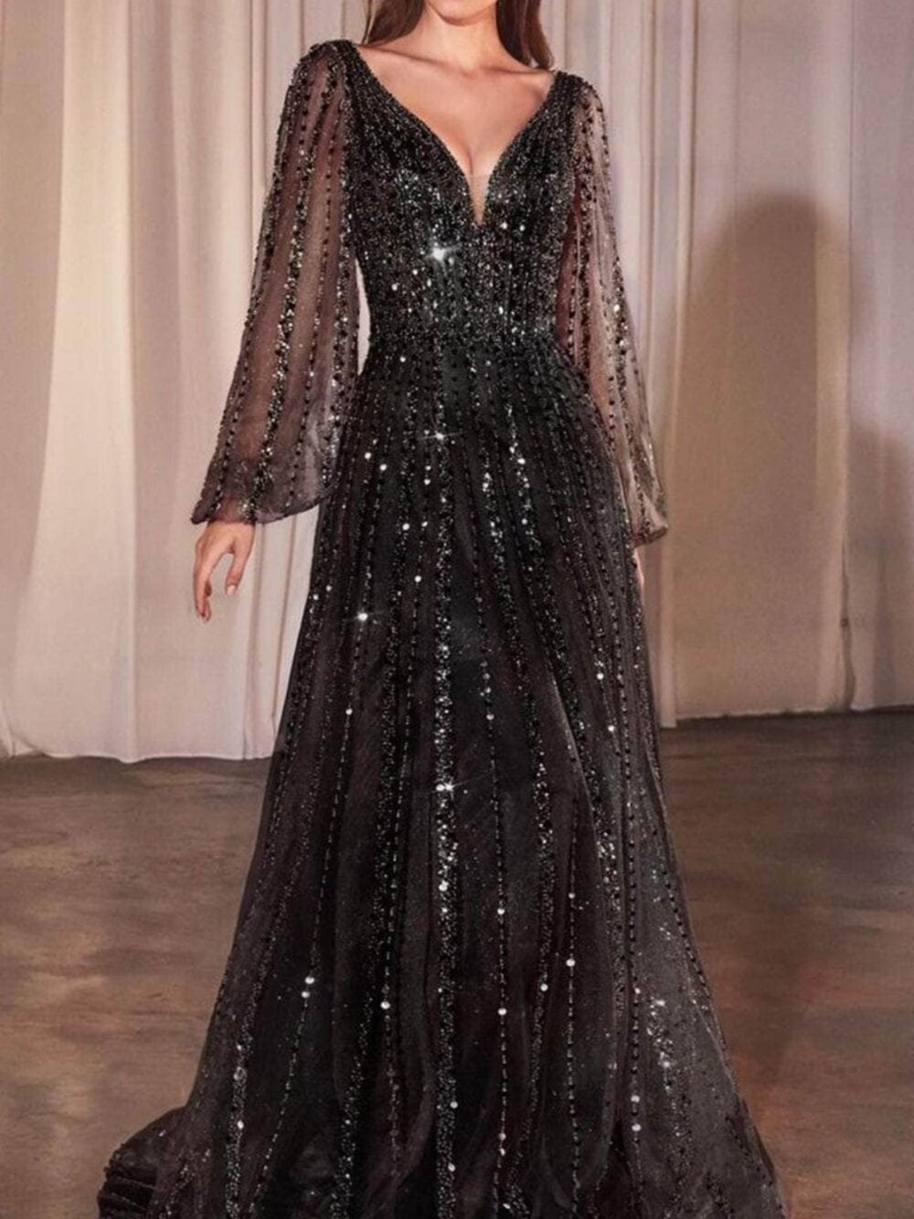 NWT Ladivine CD0240 Tulle Mother of the Bride Dress Black Size 8